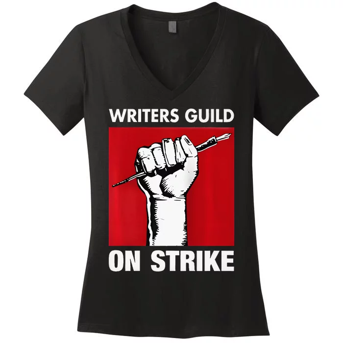 Writers Guild Of America On Strike Anti AI Chatbots WGA Women's V-Neck T-Shirt