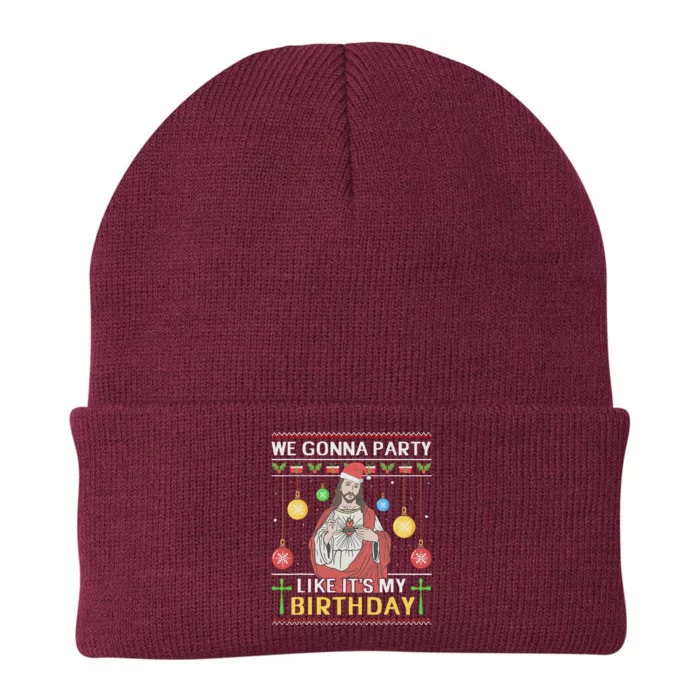 We Gonna Party Like ItS My Birthday Jesus Sweater Christmas Knit Cap Winter Beanie