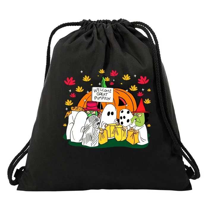 Welcome Great Pumpkin Halloween Witch Ghost Drawstring Bag