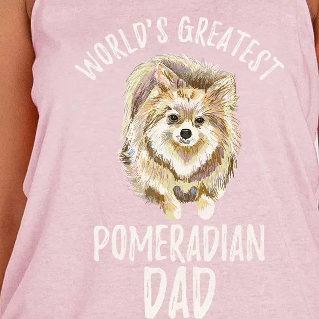 Worlds Greatest Pomeranian Dad Funny Pom Papa Puppy Lover Great Gift Women's Knotted Racerback Tank