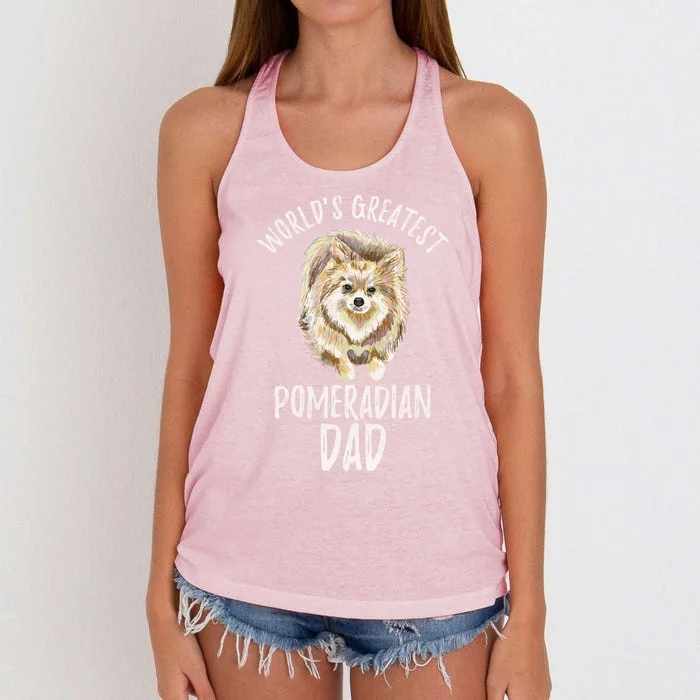 Worlds Greatest Pomeranian Dad Funny Pom Papa Puppy Lover Great Gift Women's Knotted Racerback Tank