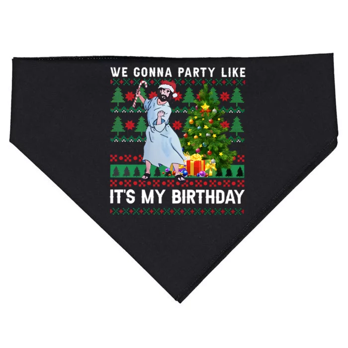 We Gonna Party Like Its My Birthday Ugly Christmas Jesus USA-Made Doggie Bandana