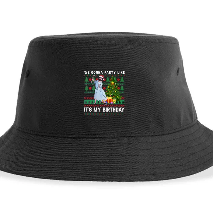 We Gonna Party Like Its My Birthday Ugly Christmas Jesus Sustainable Bucket Hat