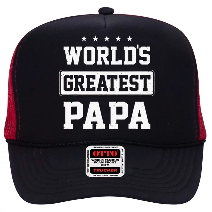 Worlds Greatest Papa Fathers Day Grandpa High Crown Mesh Trucker Hat