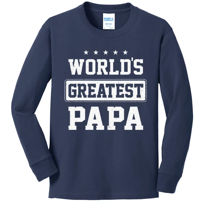 Worlds Greatest Papa Fathers Day Grandpa Kids Long Sleeve Shirt