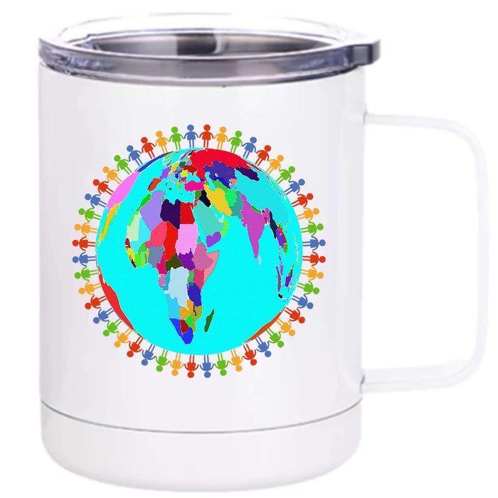 World Globe Planet People Humans Funny Earth Day Front & Back 12oz Stainless Steel Tumbler Cup