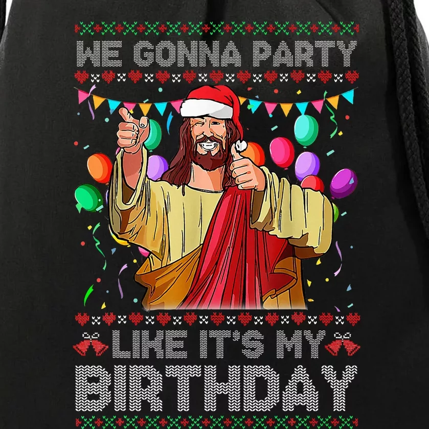 We Gonna Party Like It's My Birthday Ugly Christmas Sweater Drawstring Bag