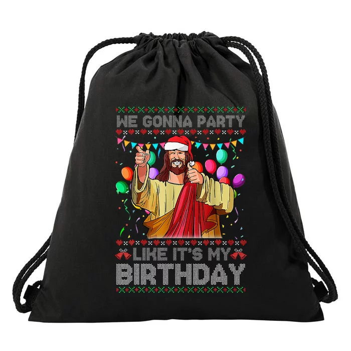 We Gonna Party Like It's My Birthday Ugly Christmas Sweater Drawstring Bag