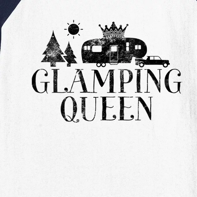 Wo Glamping Queen 5th Wheel Camper RV Camping Vacation Gift V-Neck Baseball Sleeve Shirt