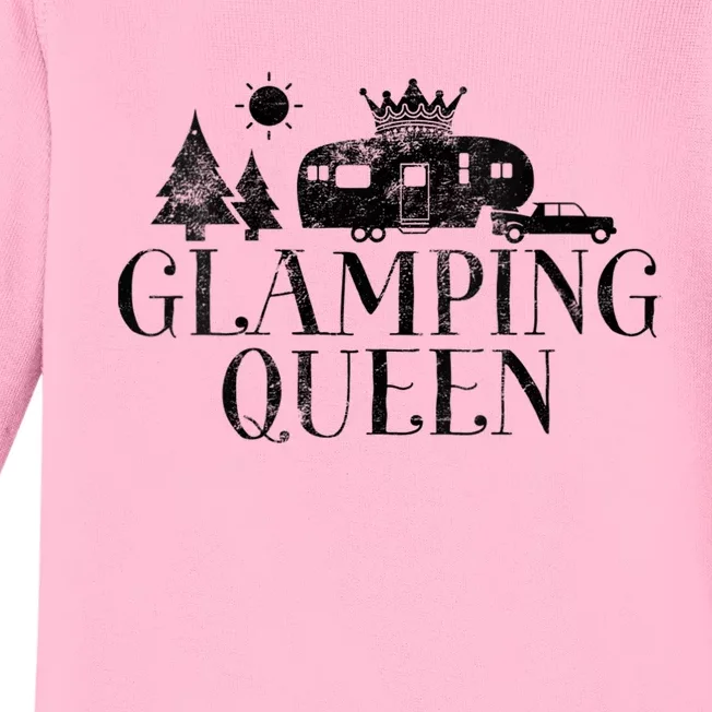 Wo Glamping Queen 5th Wheel Camper RV Camping Vacation Gift V-Neck Baby Long Sleeve Bodysuit