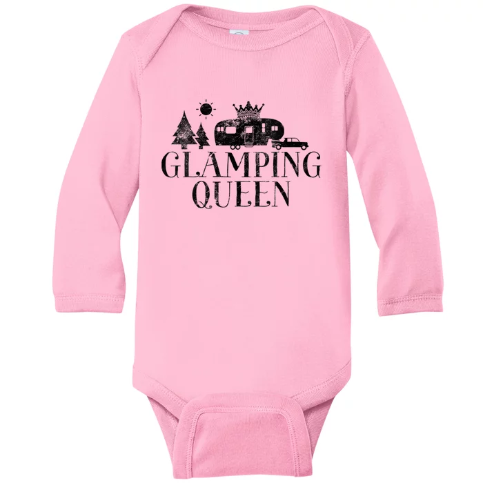 Wo Glamping Queen 5th Wheel Camper RV Camping Vacation Gift V-Neck Baby Long Sleeve Bodysuit