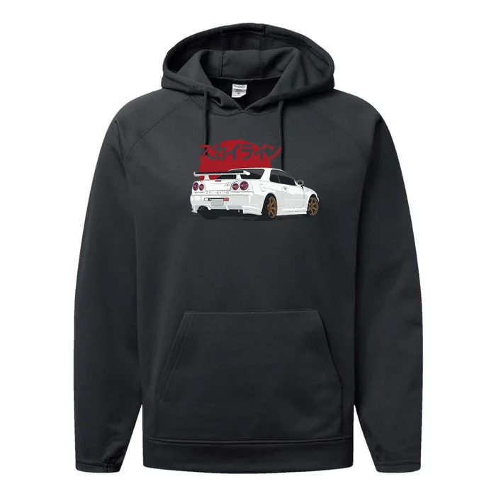 White Gt R 34 JDM Skyline Performance Fleece Hoodie