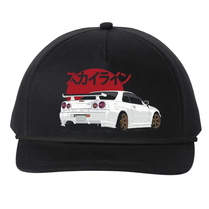 White Gt R 34 JDM Skyline Snapback Five-Panel Rope Hat