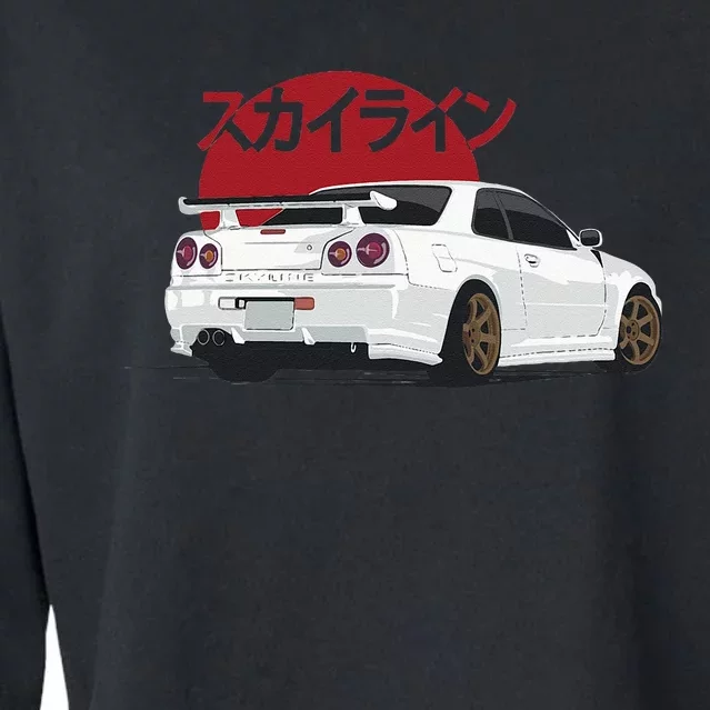 White Gt R 34 JDM Skyline Cropped Pullover Crew