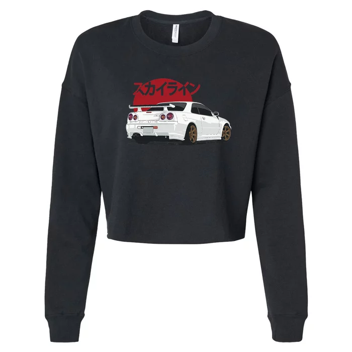 White Gt R 34 JDM Skyline Cropped Pullover Crew