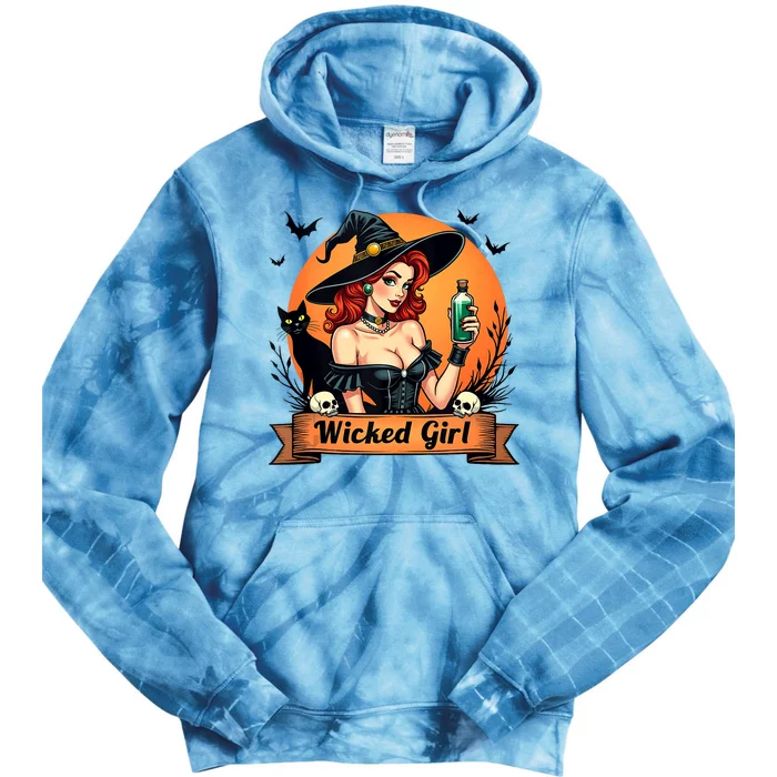 Wicked Girl Retro Pin Up Witch Halloween Tie Dye Hoodie