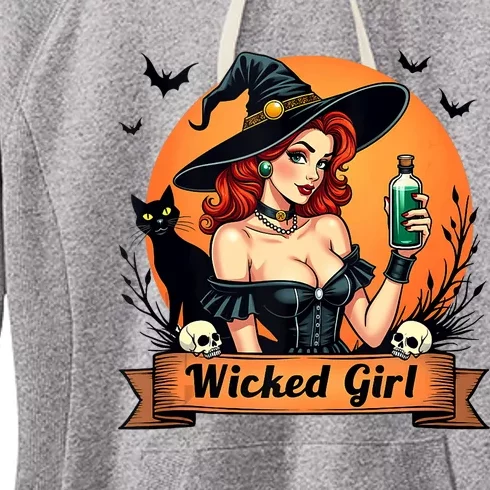 Wicked Girl Retro Pin Up Witch Halloween Women's Fleece Hoodie