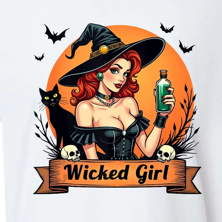 Wicked Girl Retro Pin Up Witch Halloween Sueded Cloud Jersey T-Shirt