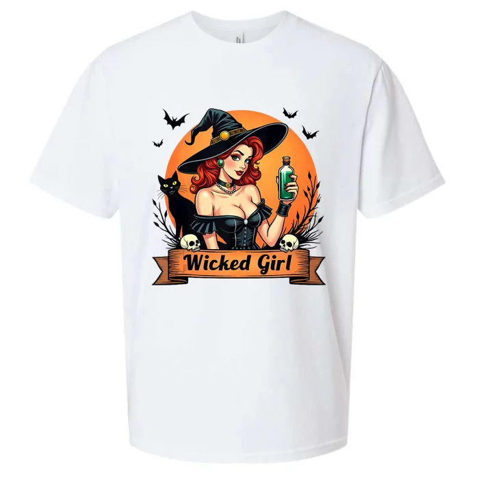 Wicked Girl Retro Pin Up Witch Halloween Sueded Cloud Jersey T-Shirt