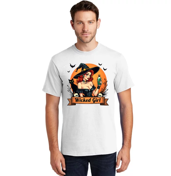 Wicked Girl Retro Pin Up Witch Halloween Tall T-Shirt