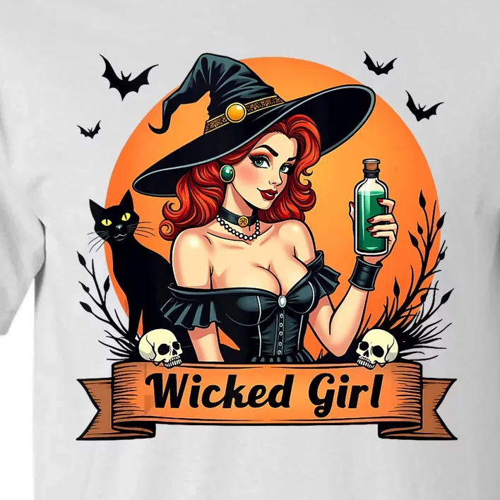 Wicked Girl Retro Pin Up Witch Halloween Tall T-Shirt