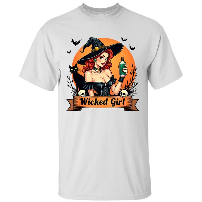 Wicked Girl Retro Pin Up Witch Halloween Tall T-Shirt