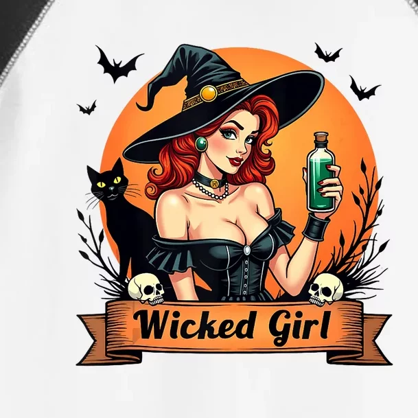 Wicked Girl Retro Pin Up Witch Halloween Toddler Fine Jersey T-Shirt