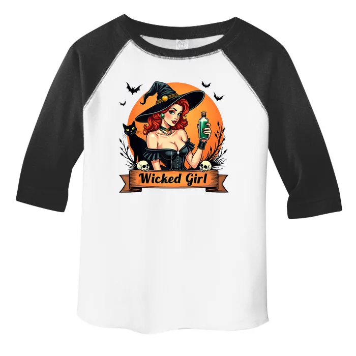 Wicked Girl Retro Pin Up Witch Halloween Toddler Fine Jersey T-Shirt