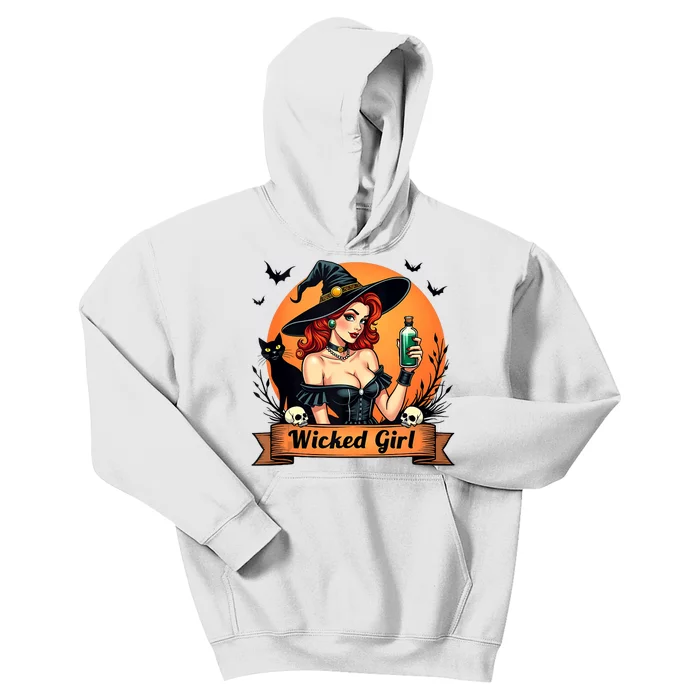 Wicked Girl Retro Pin Up Witch Halloween Kids Hoodie