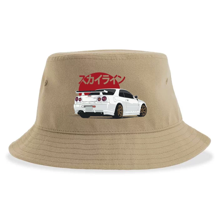 White Gt R 34 Jdm Skyline Sustainable Bucket Hat