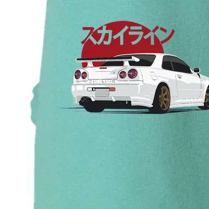 White Gt R 34 Jdm Skyline Doggie 3-End Fleece Hoodie