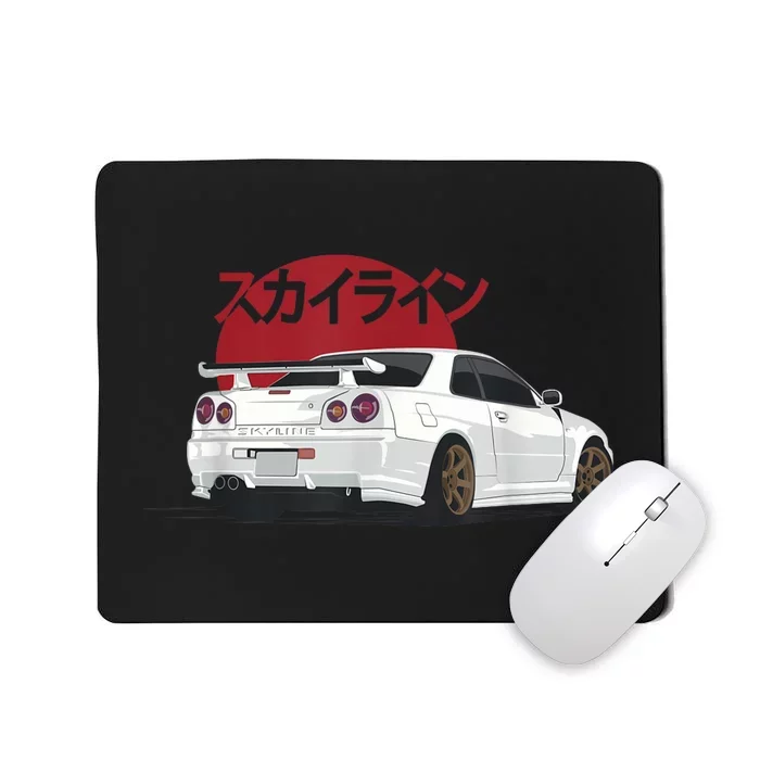 White Gt R 34 Jdm Skyline Mousepad