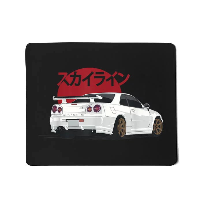 White Gt R 34 Jdm Skyline Mousepad