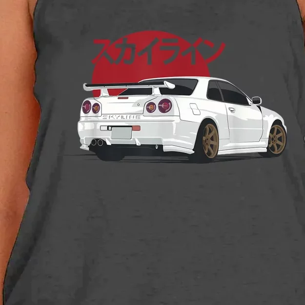 White Gt R 34 Jdm Skyline Women's Knotted Racerback Tank