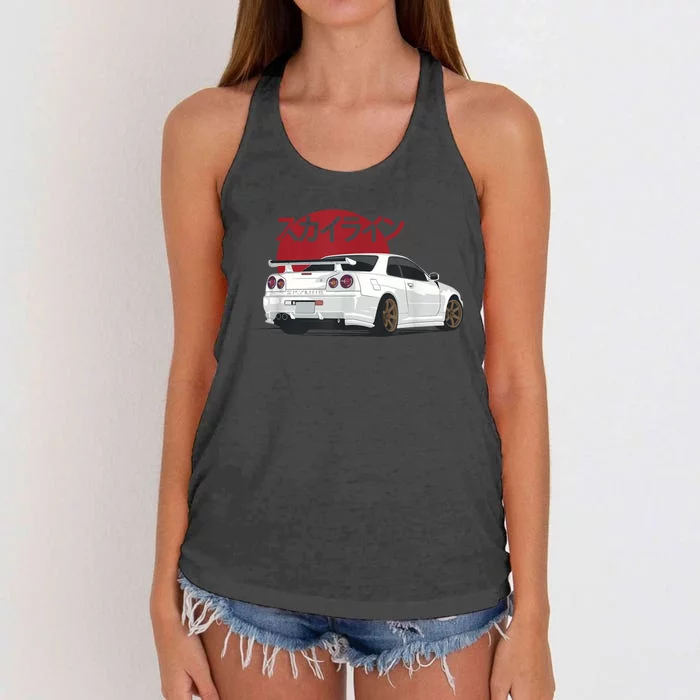 White Gt R 34 Jdm Skyline Women's Knotted Racerback Tank