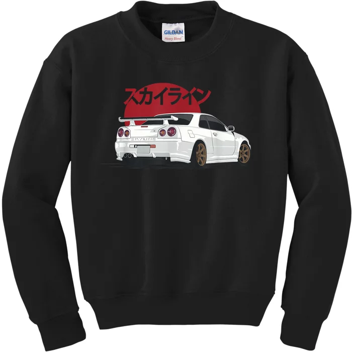 White Gt R 34 Jdm Skyline Kids Sweatshirt