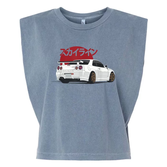 White Gt R 34 Jdm Skyline Garment-Dyed Women's Muscle Tee