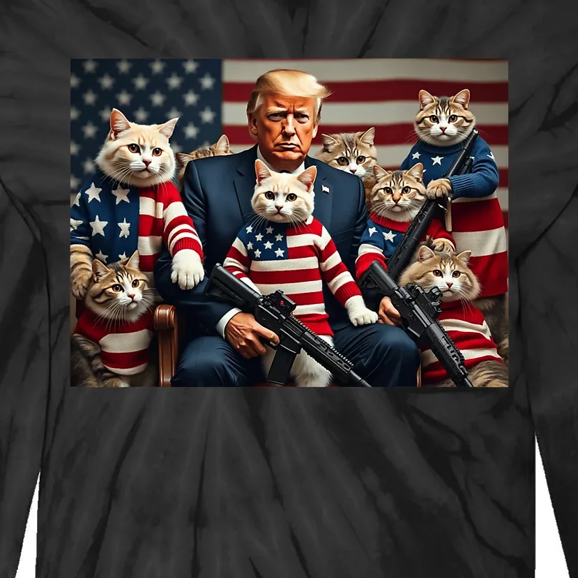 We’Re Gonna Save The Cats Funny Trump Vote 2024 America Tie-Dye Long Sleeve Shirt