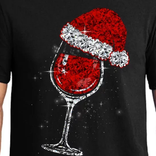 Wine Glasses Santa Hat Christmas Funny Wine Lovers Xmas Gift Pajama Set