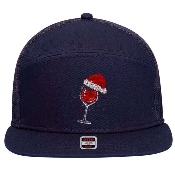 Wine Glasses Santa Hat Christmas Funny Wine Lovers Xmas Gift 7 Panel Mesh Trucker Snapback Hat