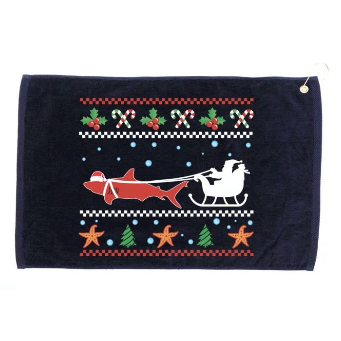 White Great Shark Ugly Christmas Sweater Santa Claus Sleigh Great Gift Grommeted Golf Towel