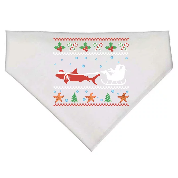 White Great Shark Ugly Christmas Sweater Santa Claus Sleigh Great Gift USA-Made Doggie Bandana