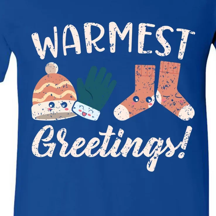 Warmest Greetings Snow Snowy Climate Winter Season Gift V-Neck T-Shirt