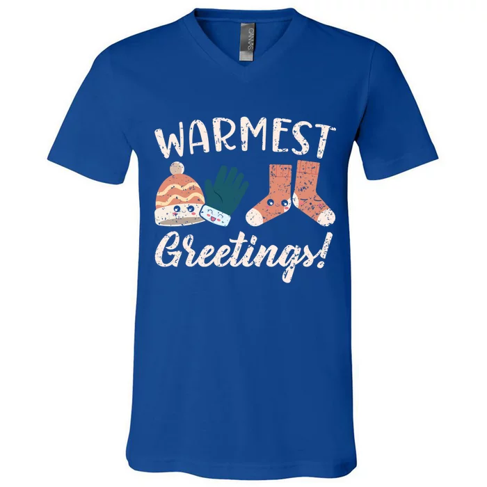 Warmest Greetings Snow Snowy Climate Winter Season Gift V-Neck T-Shirt