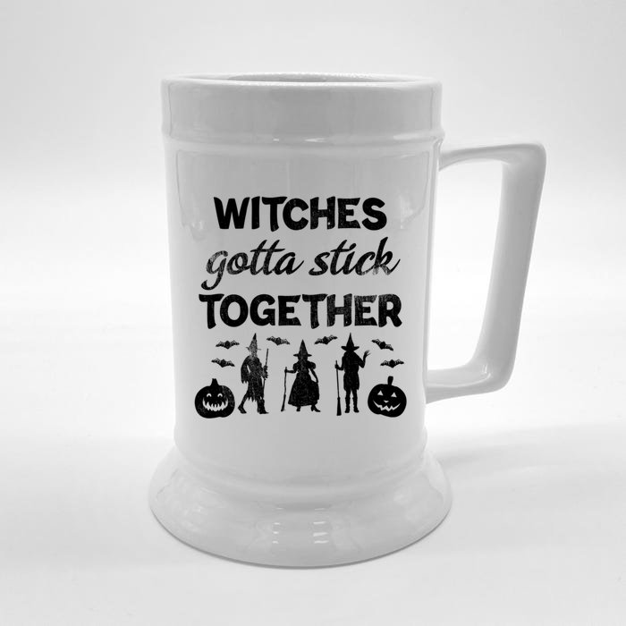 Witches Gotta Stick Together Witchy Halloween Season Gift Front & Back Beer Stein