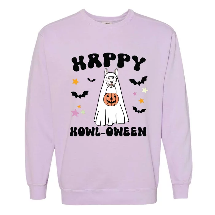 White German Shepherd Boo Ghost Dog Happy Halloween Costume Garment-Dyed Sweatshirt