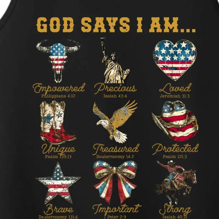 Western God Says I Am 4th Of July Distressed Performance Tank