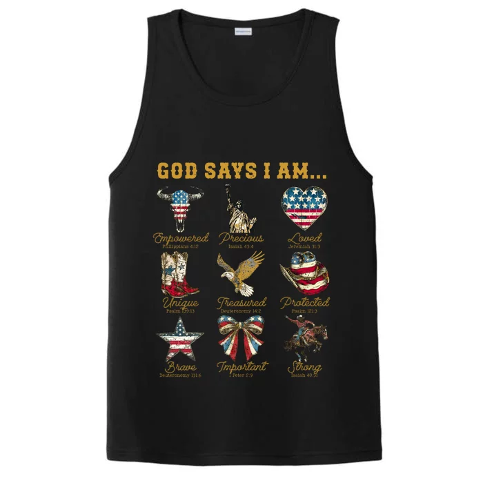 Western God Says I Am 4th Of July Distressed Performance Tank