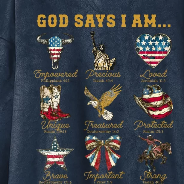 Western God Says I Am 4th Of July Distressed Hooded Wearable Blanket