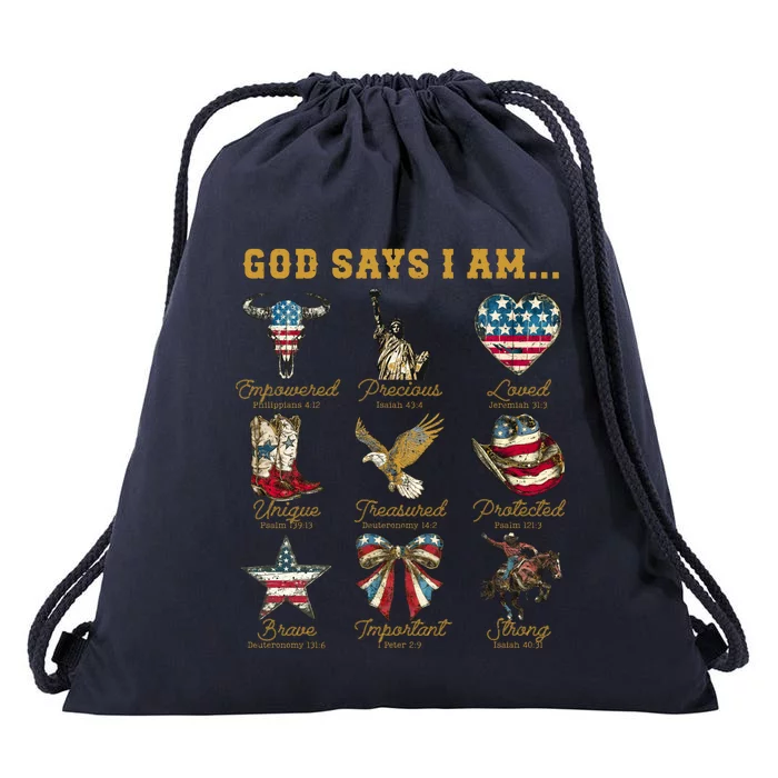 Western God Says I Am 4th Of July Distressed Drawstring Bag